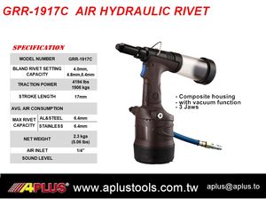Pistola Remachadora Neumática Hidráulica APLUS GRR-1917C Certificada ISO9001, Escape Trasero, Remache Ciego de 6.4mm, Tracción de 4194lbs, Longitud de Carrera de 17mm, Compuesto - Product Image 2