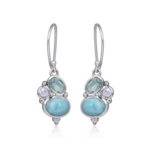Pendientes Colgantes de Plata de Ley 925 con Larimar, Piedra Lunar y Topacio Azul, Hechos a Mano con Piedra Natural, Joyería Bohemia - Product Image 1