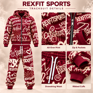 Conjunto Deportivo Unisex con Estampado Gráfico en Borgoña y Crema, Sudadera con Cremallera y Pantalones Jogger, Etiqueta Personalizada, Estampado Completo, Ropa Urbana al por Mayor - Product Image 6