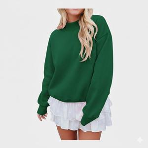 Sweat-shirt vert olive pour femme, décontracté, ample, en coton doux, respirant, confortable, streetwear d'hiver, manches longues, col rond. - Product Image 5