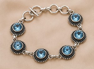 Blue Topaz Sterling Silver <b>Bracelet</b> – Handmade <b>Boho</b> Gemstone Link <b>Bracelet</b> for Women, Vintage Style Jewelry Gift - Product Image 2