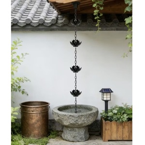 Exclusive Black Metal Lotus Design Rain Chain Modern Design Powder Coated Outdoor <b>Garden</b> Decoration <b>Hanging</b> Rain Catcher - Product Image 1