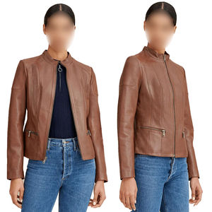 Blouson Bomber en Cuir Véritable Bordeaux Écologique Imperméable Automne-Hiver avec Ourlet Côtelé et Fermeture Éclair Boutonnée – Vente en Gros - Product Image 6