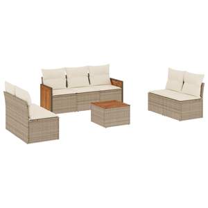 Conjunto de Sofá Grande de Ratán Sintético PE Beige para Jardín con Fundas Extraíbles - Product Image 2