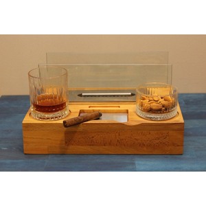 Cendrier de bureau en bois avec porte-verres et fente pour cigares, design minimaliste pour usage domestique - Product Image 5