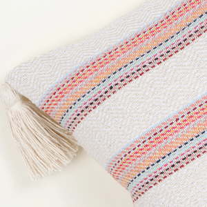 Hand Loom Woven Off White and Red Textured Boho Tassel Cushion Cover Handmade <b>Decorative</b> <b>Pillow</b> Case for Sofa Bedroom Living Roo - Product Image 3