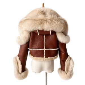 Chaqueta Bomber Casual para Mujer, Forrada de Piel Sintética Marrón, con Cinturón, Corta, para Invierno, con Ribete de Peluche, sin Mangas - Product Image 2