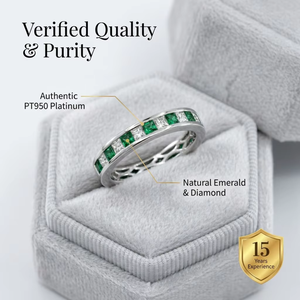Bague professionnelle en or 18 carats avec émeraude et diamant, sertie en canal, pour les marques canadiennes et européennes - Product Image 3