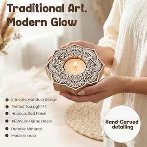 Portavelas de Madera Hecho a Mano, Redondo, Decorativo, para Velas de Té, Cortado con Láser, para Decoración Navideña del Hogar - Product Image 2