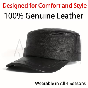 New Arrival OEM ODM Premium Quality Genuine Leather <b>Cap</b> For <b>Men</b> Vintage <b>Flat</b> Top Cadet Hat Autumn Winter Warm Real Leather <b>Caps</b> - Product Image 4
