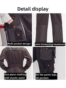 Combinaison de travail en coton pour hommes, résistante à l'abrasion, noire et grise, uniforme - Product Image 6