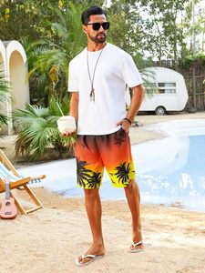 Shorts pour hommes à taille élastique, imprimé tropical, avec cordon de serrage, décontracté, pour la plage et les vacances d'été, coloré, léger, blanc, haut de gamme pour l'été et la plage - Product Image 2