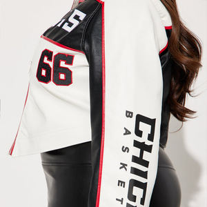 Veste de moto en cuir pour femme, sur mesure, de haute qualité, coupe courte, avec col montant et lettres brodées - Product Image 3