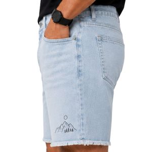 Shorts en jean décontractés bleu clair pour hommes, coupe droite en coton, effet délavé, personnalisables avec logo, OEM, ODM, vente en gros de vêtements - Product Image 4