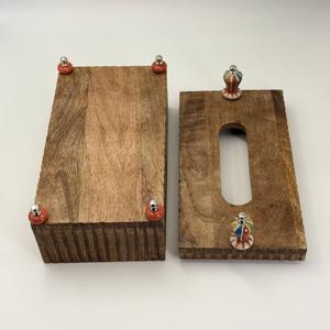 Caja de Servilletas de Madera de Diseño Moderno Hecha a Mano de Lujo con Asa y Patas con Cuentas, Precio de Fábrica, Porta Papel Tisú, Decoración de Mesa - Product Image 4
