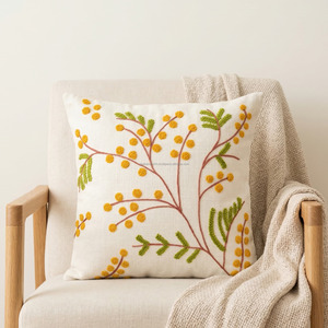 Garden Style Tufted Cushion <b>Cover</b> Leaf And Flower Pattern 26x26 Tufted Textured Pillow Case Modern Home Decor Accent - Product Image 1