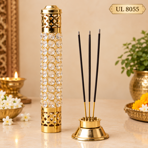 Beautiful Brass Crystal Cutwork <b>Oil</b> <b>Lamp</b> Decorative Cover Handmade 10 Inch Sandalwood for Home Pooja Meditation Spiritual Decor - Product Image 1