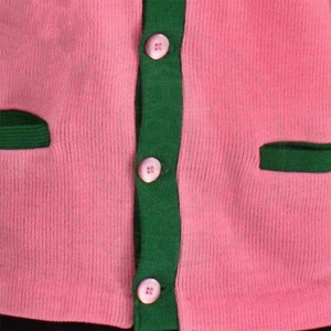 Suéter de Mujer de Punto Acrílico con Bordado Verde de la Letra AKA, Cárdigan Rosa de la Hermandad Alpha K, Manga Larga, Ropa Universitaria - Product Image 6