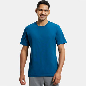 Camiseta de algodón azul marino de corte ajustado, cuello redondo, manga corta, color liso. - Product Image 4