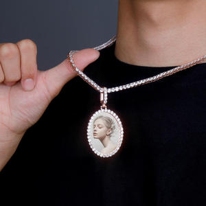 Oval Shaped Photo Lab Diamond Pendant Gold Tone Charm Necklace Custom Personalized <b>Memorial</b> Jewelry <b>Gift</b> Charm - Product Image 2
