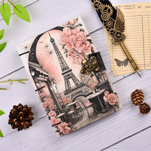 Paris Eiffel Tower Romantic Floral <b>A5</b> Lock <b>Diary</b> Handmade Vintage Notebook | 100 Pages Travel Journal Aesthetic Planner Gift - Product Image 1
