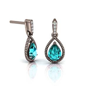 Pendientes de Aro con Turmalina Paraíba, Rodio Negro, Plata de Ley 925, Chapado en Oro de 14K, Joyería para Mujer para Aniversario y Fiesta - Product Image 4