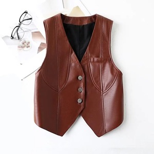 Nouveau Gilet d'Hiver pour Homme, Col V, Sans Manches, en Toile et Cuir, Imperméable, Couleur Unie, Patchwork, avec Boutons, pour le Quotidien - Product Image 5