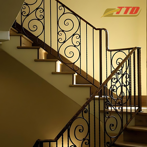 Rampe d'escalier en fer forgé sur mesure pour villas, hôtels et maisons de luxe avec un design décoratif élégant en fer forgé - Product Image 2