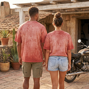 Camiseta de cuello redondo con efecto tie-dye lavado para mujer, estilo casual, camisetas deslavadas con efecto desgastado por el sol, camisetas de verano para mujer, moda urbana, camisetas lavadas. - Product Image 3