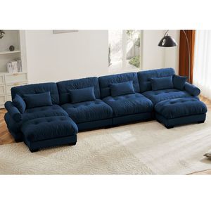 Divano Sezionale Moderno a U in Velluto, 4 Posti, con Pouf Mobili, Convertibile, Profondo e Confortevole, Imbottito per Soggiorno - Product Image 1