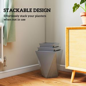 Set di 3 Vasi Alti Classici in MgO Smaltato per Interni/Esterni, Impilabili, con Fori di Drenaggio, Grigio, per Giardino e Balcone - Product Image 6