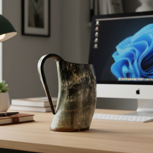 Mug médiéval en cuivre de forme optimale avec design de corne à boire, écologique, style européen, pour café ou bière, par Replicartz - Product Image 1