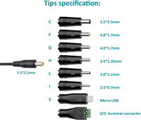 Kit d'adaptateur secteur universel 12W, alimentation CC 3V-12V 1A, cordon de charge pour bande LED, caméra CCTV, haut-parleur, routeur