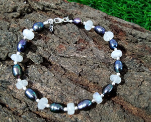 Natural Black Freshwater Pearl & Moonstone Bracelet Handmade 925 Sterling <b>Silver</b> Beaded Bracelet, Elegant Gift for Her - Product Image 6