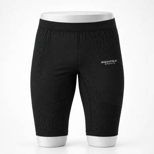 Shorts de cyclisme pour homme, à compression, longueur genou, taille élastique, couleur noire unie - Product Image 1