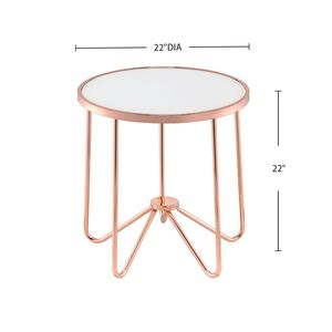 Tavolino da Caffè Rotondo con Piano in Vetro Smerigliato Bianco e Finitura Oro Rosa - Product Image 3
