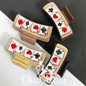 Pince à cheveux en cuir façonnée à la main style western pour femme, motif cartes à jouer élégant, accessoire de mode boutique, cadeau - Product Image 1