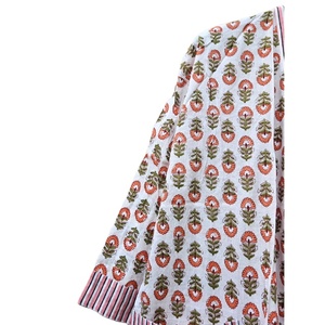 Bata Kimono de algodón 100% para mujer, ligera y transpirable, con diseño de estampado de bloques, características de cintura Natural - Product Image 3
