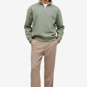 Men's Green Quarter <b>Zip</b> Knitted Sweatshirt Regular Fit Stand Collar Casual Autumn Wear Solid Color Long Sleeve - Product Image 1