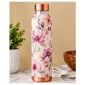 Botella de Agua de Cobre con Diseño Floral en Acuarela Rosa Marfil, Tapa de Cobre, Portátil, para Viajes - Product Image 1