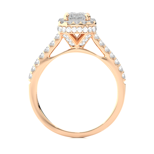 Anillo de Compromiso de Oro Rosa Sólido de 14K con Diamante Cultivado en Laboratorio con Corte Esmeralda y Halo Pavé, Joyería Fina para Novia - Product Image 3