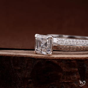 1 CT asscher cut lab grown diamond engagement ring square <b>step</b> cut stone in 10K white gold pave band ring - Product Image 2