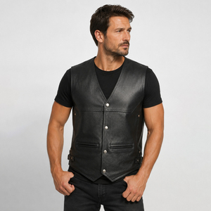 Mens Fashion Style <b>Leather</b> Motorcycle Vest Soft Texture Snap Closure Biker Waistcoat For Daily Use <b>Sleeveless</b> <b>jacket</b> For Sale - Product Image 6