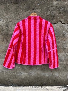 Pink Strip Print Cotton Quilted Women Jackets Winter Coat Reversible Jacket - Product Image 6