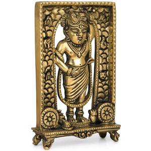 Estatua de Shri Krishna hecha a mano de 5 pulgadas como Shrinath Ji en escultura de latón para regalar hecha en la India - Product Image 3