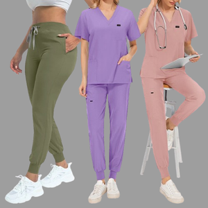 Unisex Medical Scrub <b>Set</b> 100% Cotton V-Neck Top & Jogger Pants Needle-Detecting Seamless Fusing Hospital <b>Doctor</b> Uniform OEM - Product Image 1
