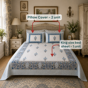 Hand Block Printed 100% Cotton Cooling Wedding Bed <b>Sheet</b> <b>Set</b> 2 <b>Pillowcases</b> 200TC Breathable Eco-Friendly 3 Pcs - Product Image 6