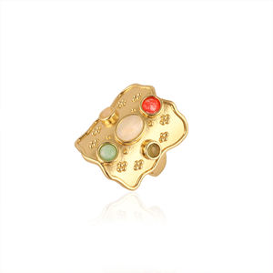 Nuevo anillo ajustable con múltiples piedras preciosas y diseño estampado, anillo llamativo con piedra lunar natural, chapado en oro de 18k, con cuentas de latón, anillos de moda para mujer - Product Image 2