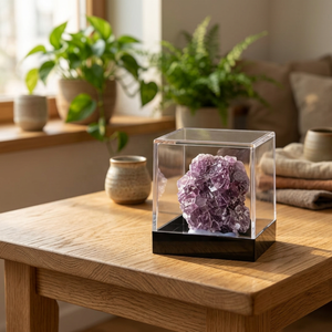 Spécimen minéral de LEPIDOLITE en cristal naturel magnifique, en boîte de présentation, forme irrégulière, décoration Feng Shui pour la maison, le bureau et le lieu de travail - Product Image 4
