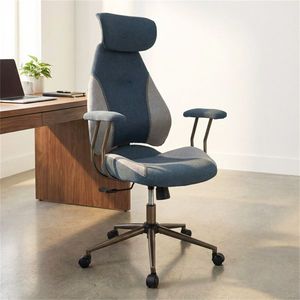 Chaise de bureau ergonomique à dossier haut, gris et bleu, avec appuie-tête réglable 2D, capacité de 150 kg, pour usage professionnel - Product Image 6